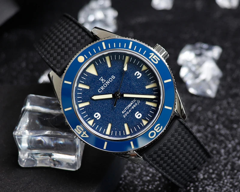 Montre Mecanique CRONOS pour Homme - Étanche Bleu Waterproof
