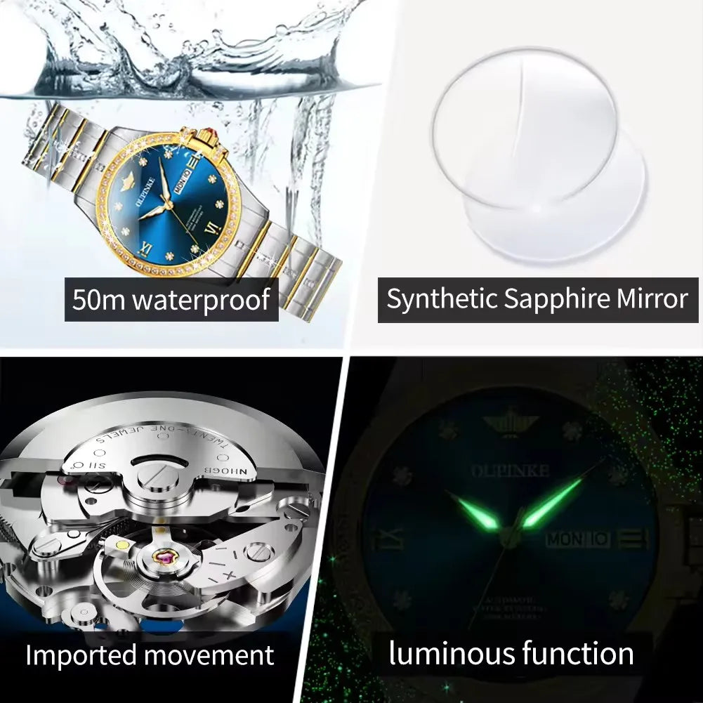 Oupinke 3195 Original Japan Automatic Mechanical Watches Waterproof Calendar Wristwatch for Ladies Montre Femme De Luxe Relojes
