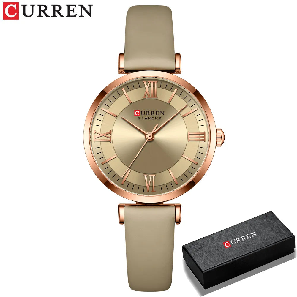 Montre tendance pour femme Curren 9079 avec un bracelet en cuir de couleur kaki