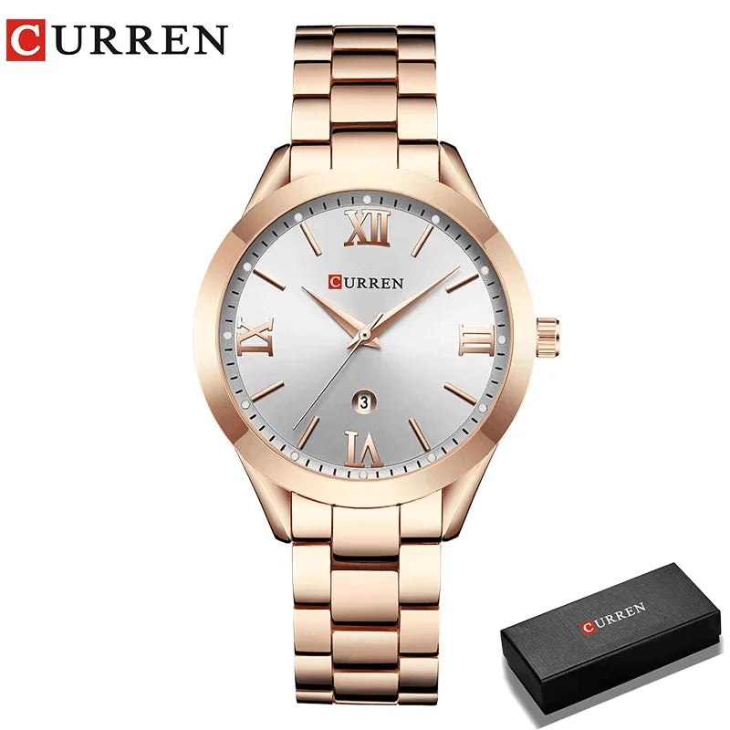 Montre femme Pulseverse CURREN 9007 rose gold et cadran blanc, livrée dans son coffret cadeau