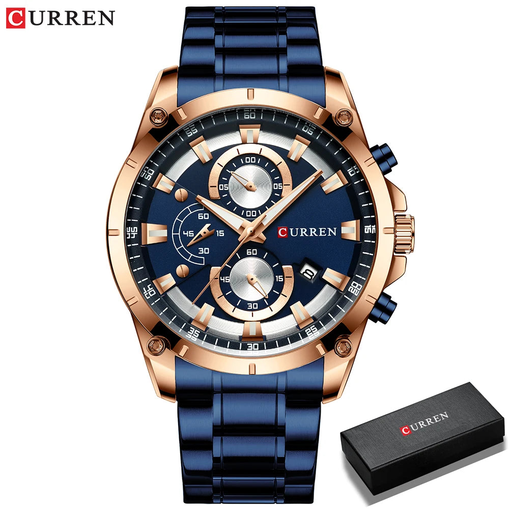 Montre homme Curren 8360 Pulseverse avec cadran bleu et bracelet en acier, livrée dans son coffret cadeau