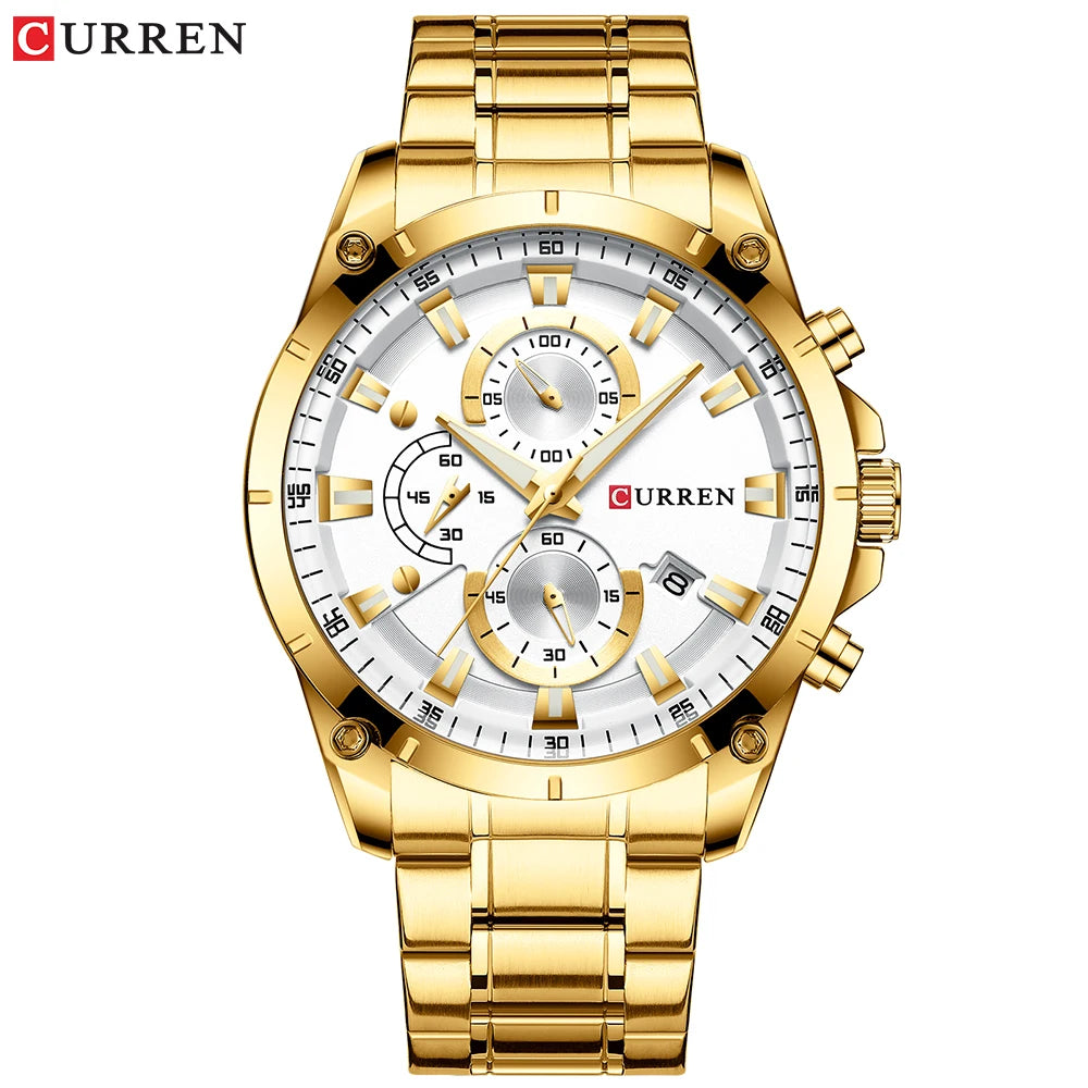 Montre homme Curren 8360 Pulseverse dorée avec bracelet en acier, livrée dans son coffret cadeau