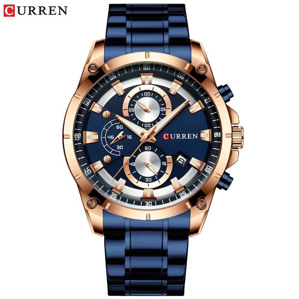Montre homme Curren 8360 Pulseverse à mouvement quartz, cadran bleu vibrant et bracelet en acier inoxydable