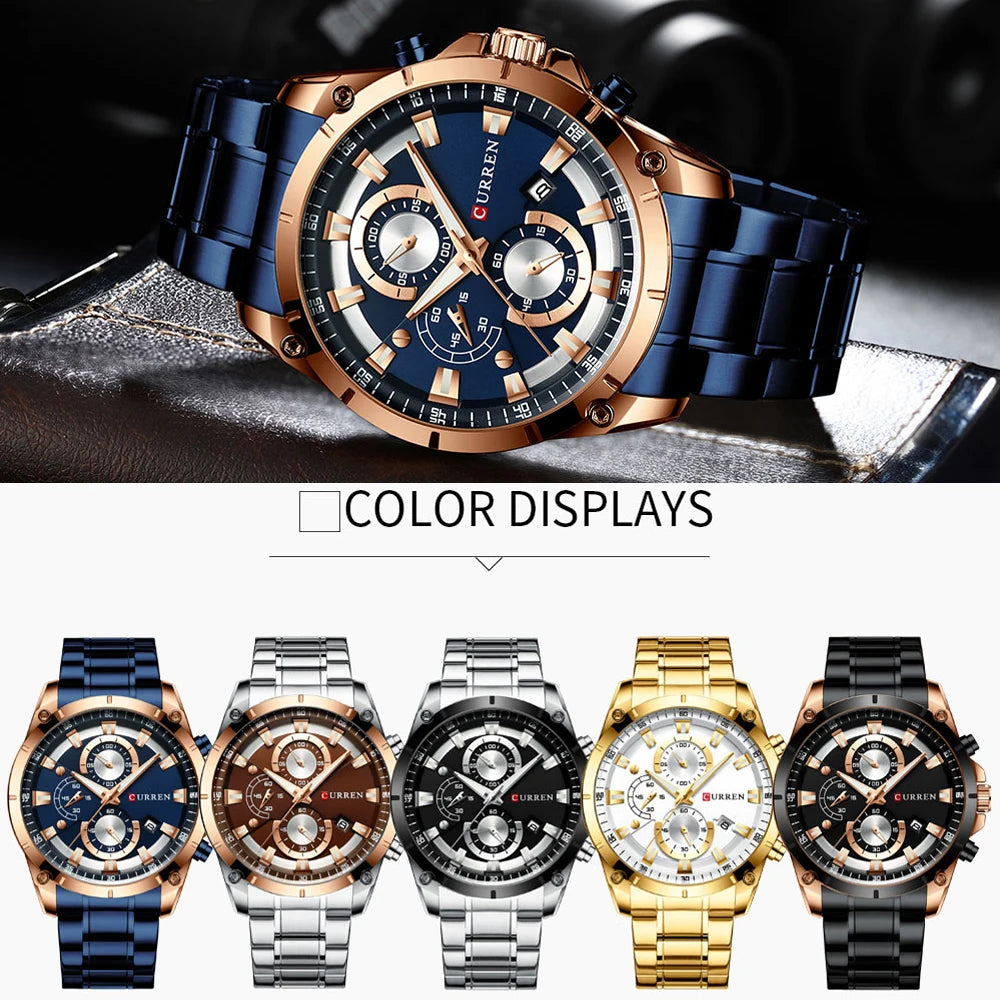 Montre homme Curren 8360 Pulseverse à mouvement quartz, cadran bleu vibrant et bracelet en acier inoxydable