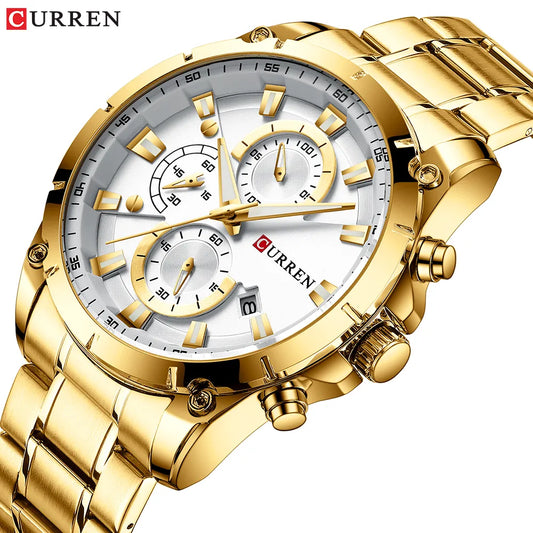 Montre homme Curren 8360 Pulseverse à mouvement quartz, cadran et bracelet en acier doré, style luxe