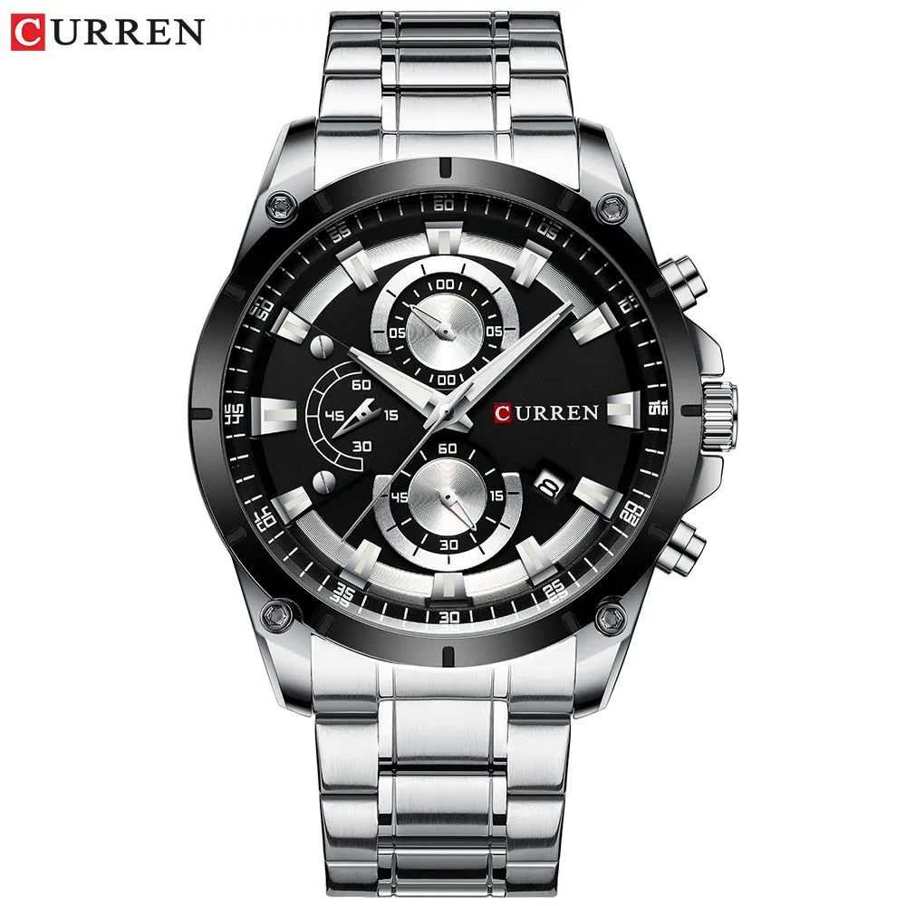 Montre homme Curren 8360 Pulseverse à mouvement quartz, cadran noir et bracelet en acier inoxydable argenté