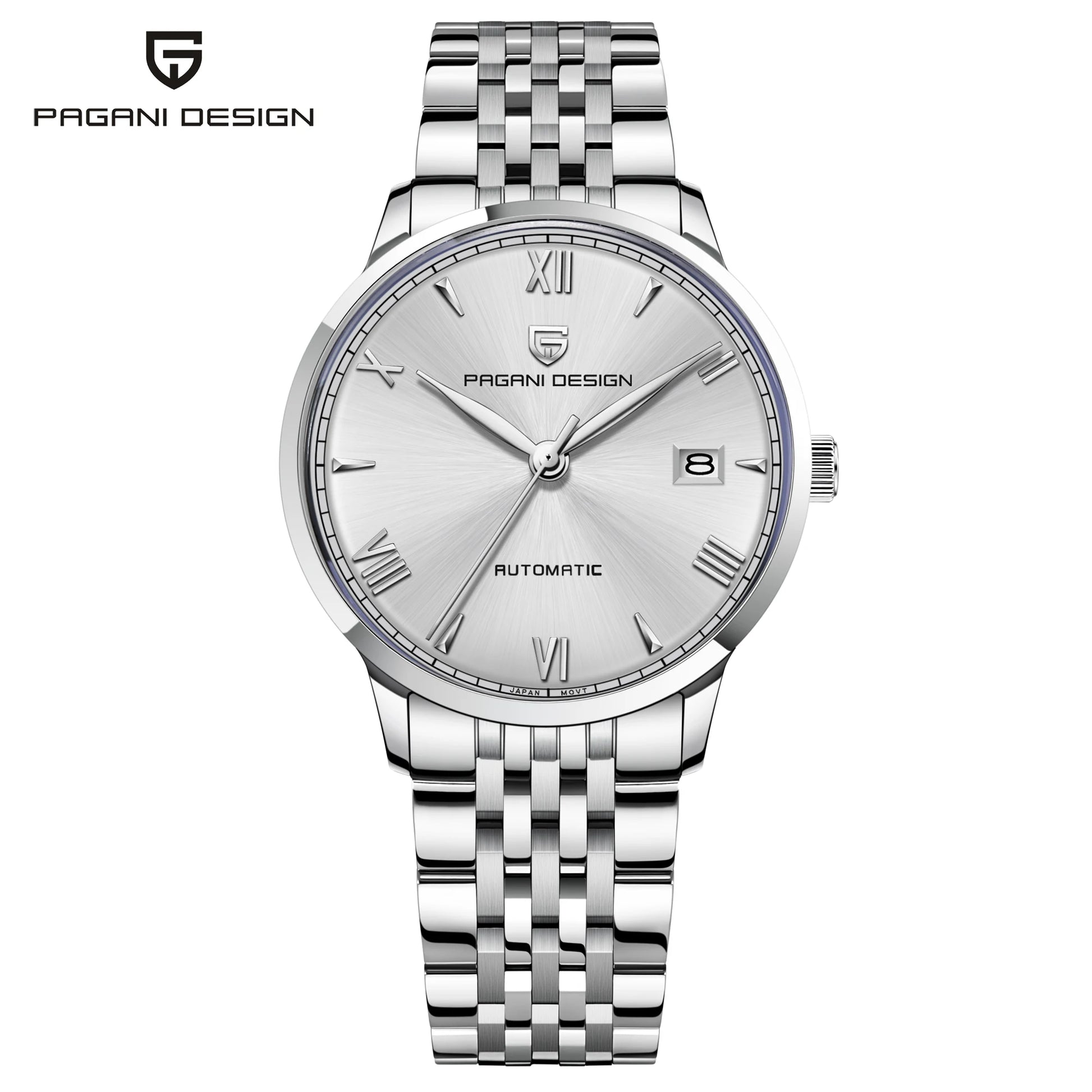 Montre homme automatique Pulseverse Pagani Design PD-1759 pour homme, cadran blanc, verre saphir, bracelet acier inoxydable