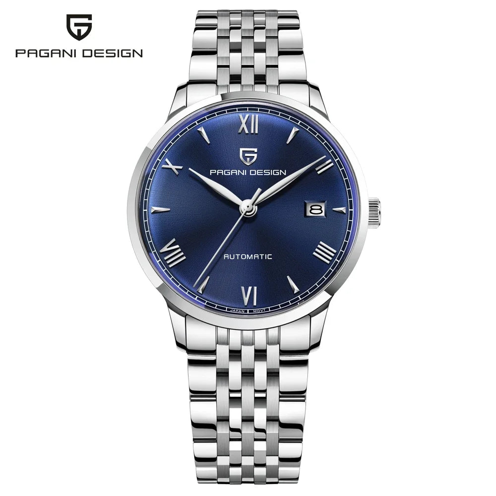 Montre homme  mecanique automatique Pulseverse Pagani Design PD-1759 pour homme, cadran bleu, verre saphir, bracelet acier inoxydable