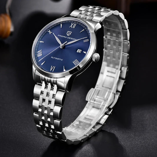 Montre homme  mecanique automatique Pulseverse Pagani Design PD-1759 pour homme, cadran bleu, verre saphir, bracelet acier inoxydable