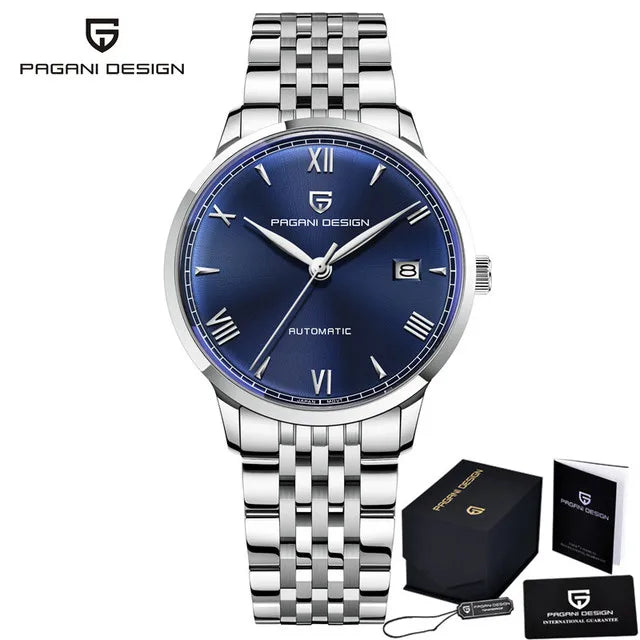 Montre homme  mecanique automatique Pulseverse Pagani Design PD-1759 pour homme, cadran bleu, verre saphir, bracelet acier inoxydable