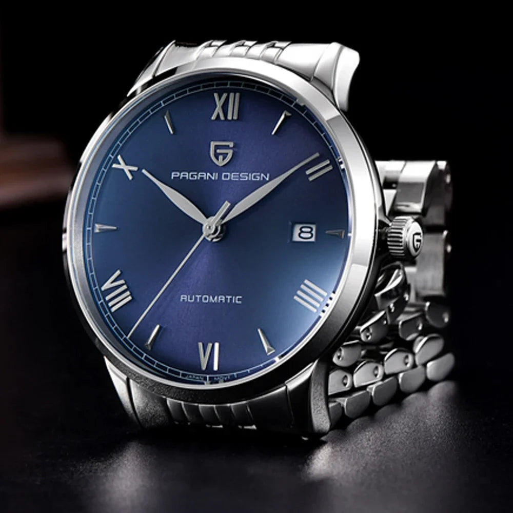 Montre homme  mecanique automatique Pulseverse Pagani Design PD-1759 pour homme, cadran bleu, verre saphir, bracelet acier inoxydable