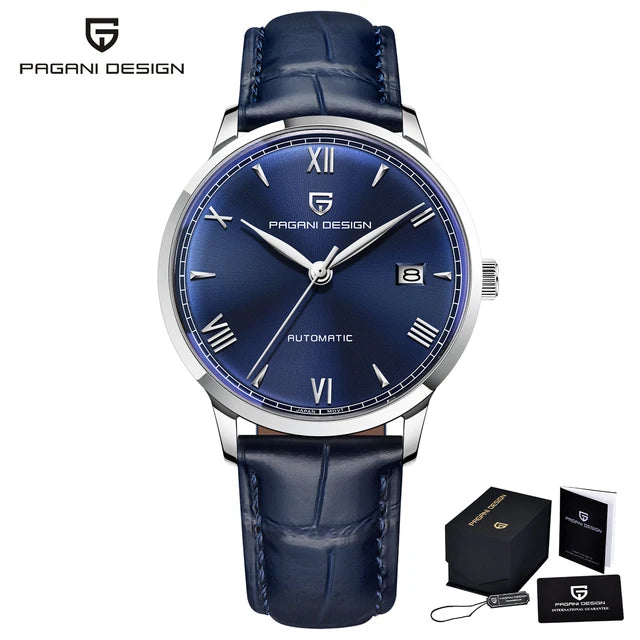Montre homme automatique Pulseverse Pagani Design PD-1759 pour homme, cadran bleu, verre saphir, bracelet en cuir bleu