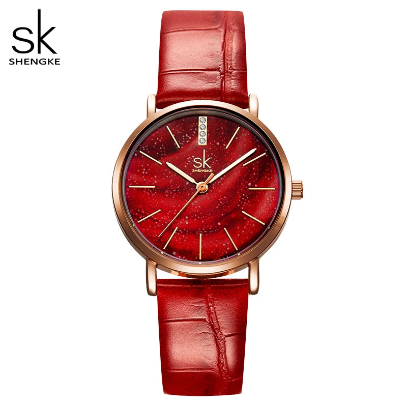 Shengke Women Watches Starry Green Dial Mesh Band Ladies Wristwatch Ultra-Thin Stainless Steel Strap Quartz Montre Femme Gift