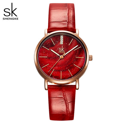 Shengke Women Watches Starry Green Dial Mesh Band Ladies Wristwatch Ultra-Thin Stainless Steel Strap Quartz Montre Femme Gift