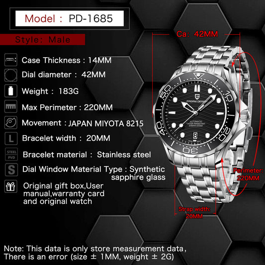 2021 Classic PAGANI DESIGN 007 Luxury Men Automatic Mechanical Watches Japan Movt Sport Business Style Watch 1685 Montre Homme
