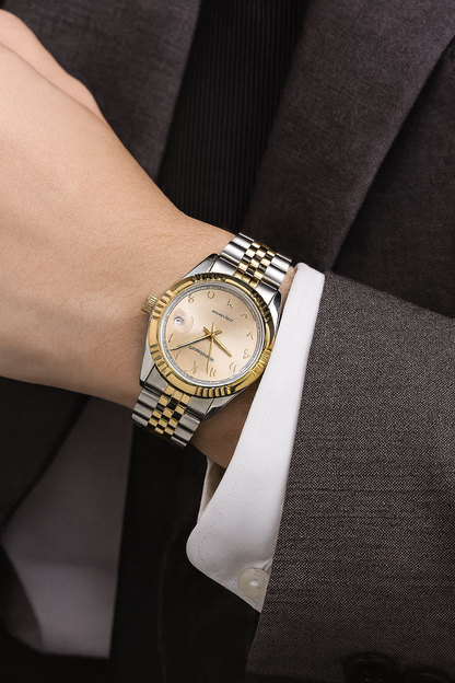 Montre automatique Pink Cohome PC003-2 élégante, avec un bracelet bicolore argenté et doré et un cadran lumineux