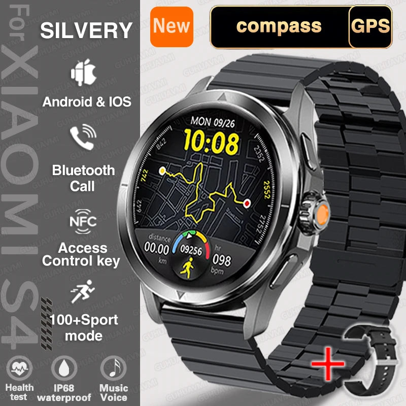 New for Xiaomi S4 Ultra Smart Watch Men AMOLED Outdoor Sports NFC GPS Compass Heart Rate Waterproof Bluetooth Call Smartwatches