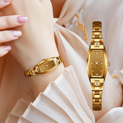 OLEVS Top Brand Luxury Women Watch Fashion Female Golden Watch Waterproof Stainless Steel Women's Watch Set Small Diamond Dial