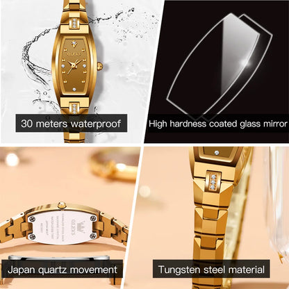 OLEVS Top Brand Luxury Women Watch Fashion Female Golden Watch Waterproof Stainless Steel Women's Watch Set Small Diamond Dial