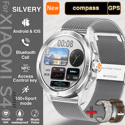 New for Xiaomi S4 Ultra Smart Watch Men AMOLED Outdoor Sports NFC GPS Compass Heart Rate Waterproof Bluetooth Call Smartwatches