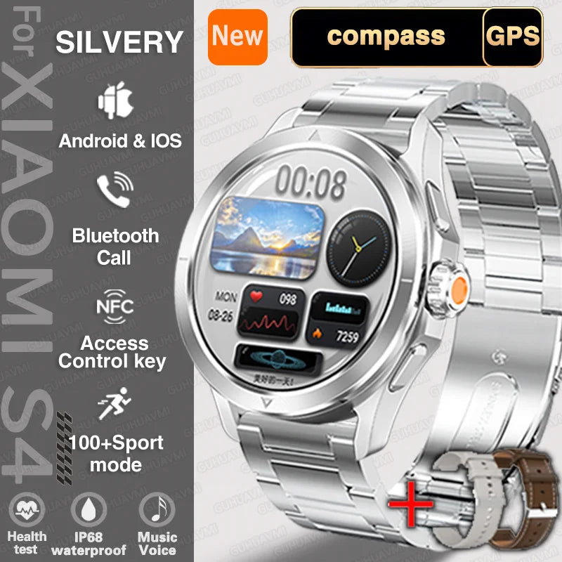 New for Xiaomi S4 Ultra Smart Watch Men AMOLED Outdoor Sports NFC GPS Compass Heart Rate Waterproof Bluetooth Call Smartwatches