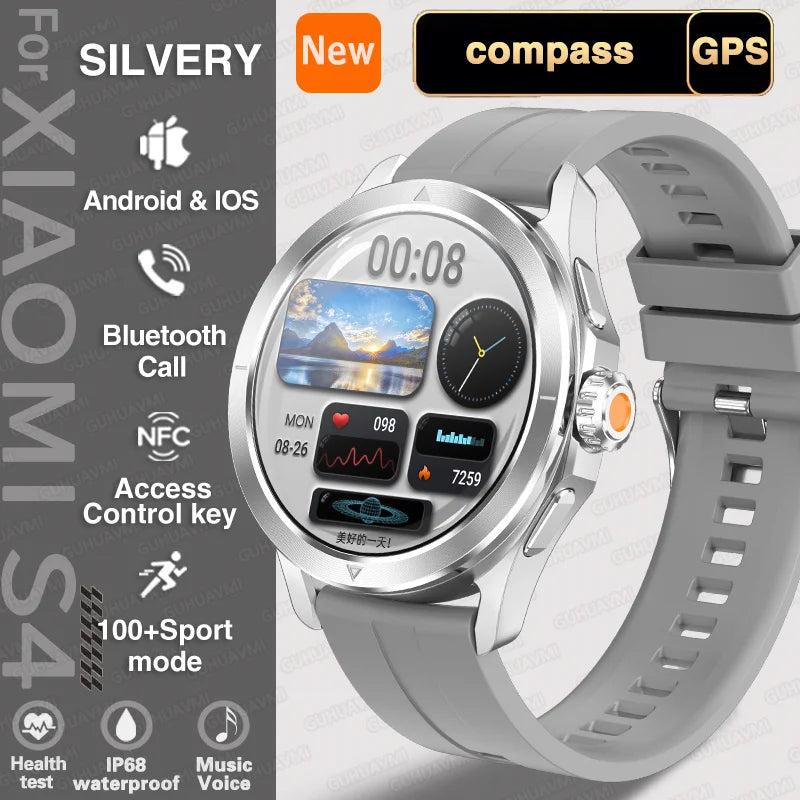 New for Xiaomi S4 Ultra Smart Watch Men AMOLED Outdoor Sports NFC GPS Compass Heart Rate Waterproof Bluetooth Call Smartwatches