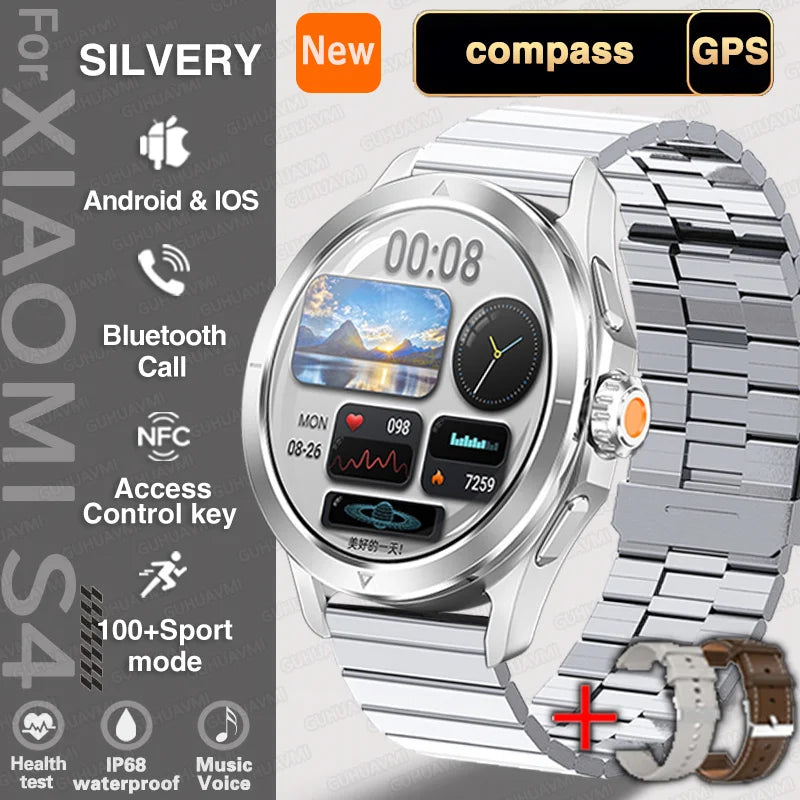New for Xiaomi S4 Ultra Smart Watch Men AMOLED Outdoor Sports NFC GPS Compass Heart Rate Waterproof Bluetooth Call Smartwatches