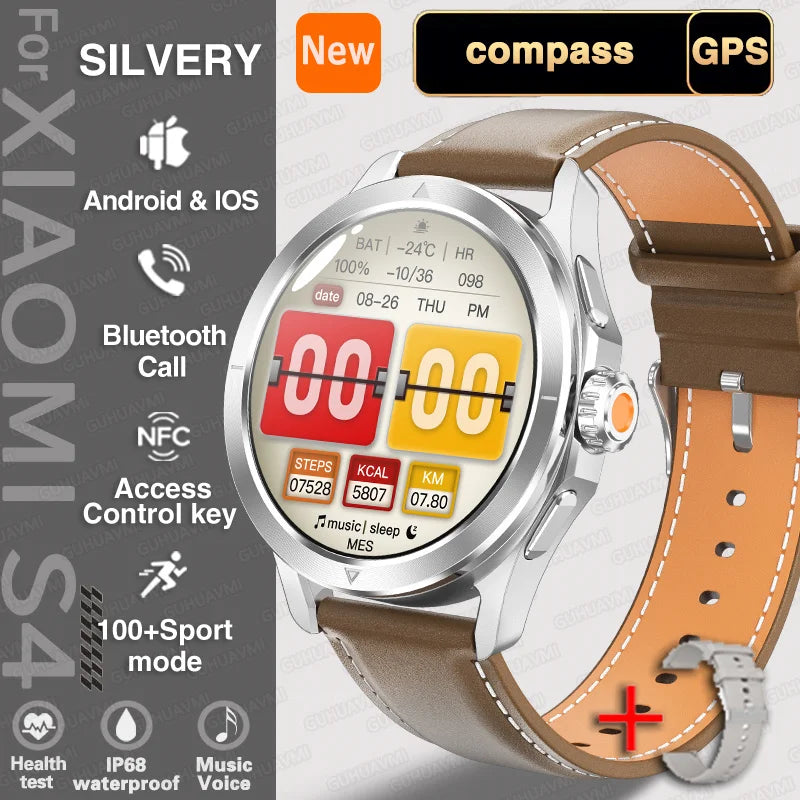 New for Xiaomi S4 Ultra Smart Watch Men AMOLED Outdoor Sports NFC GPS Compass Heart Rate Waterproof Bluetooth Call Smartwatches