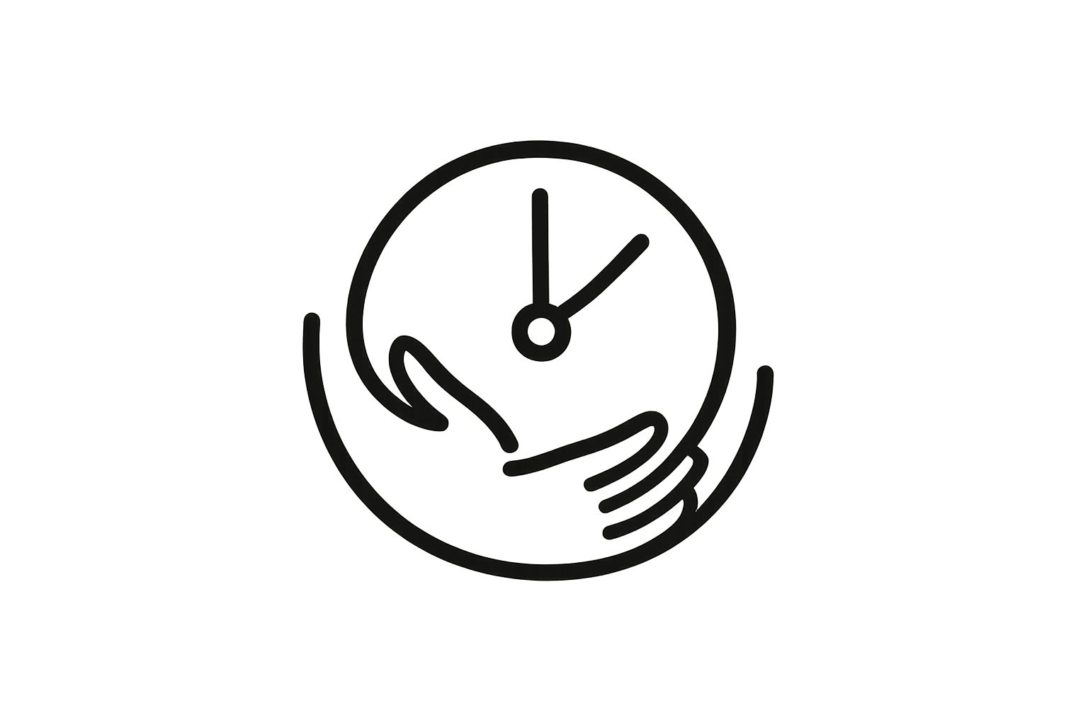 Logo très simpliste des mains qui embrasse une horloge