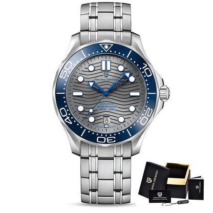 Montre automatique Pagani Design Pulseverse PD-1685 pour homme avec cadran bleu, lunette noire et bracelet en acier inoxydable standard