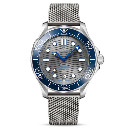 Montre automatique Pagani Pulseverse Design PD-1685 pour homme avec cadran bleu et bracelet en maille milanaise en acier