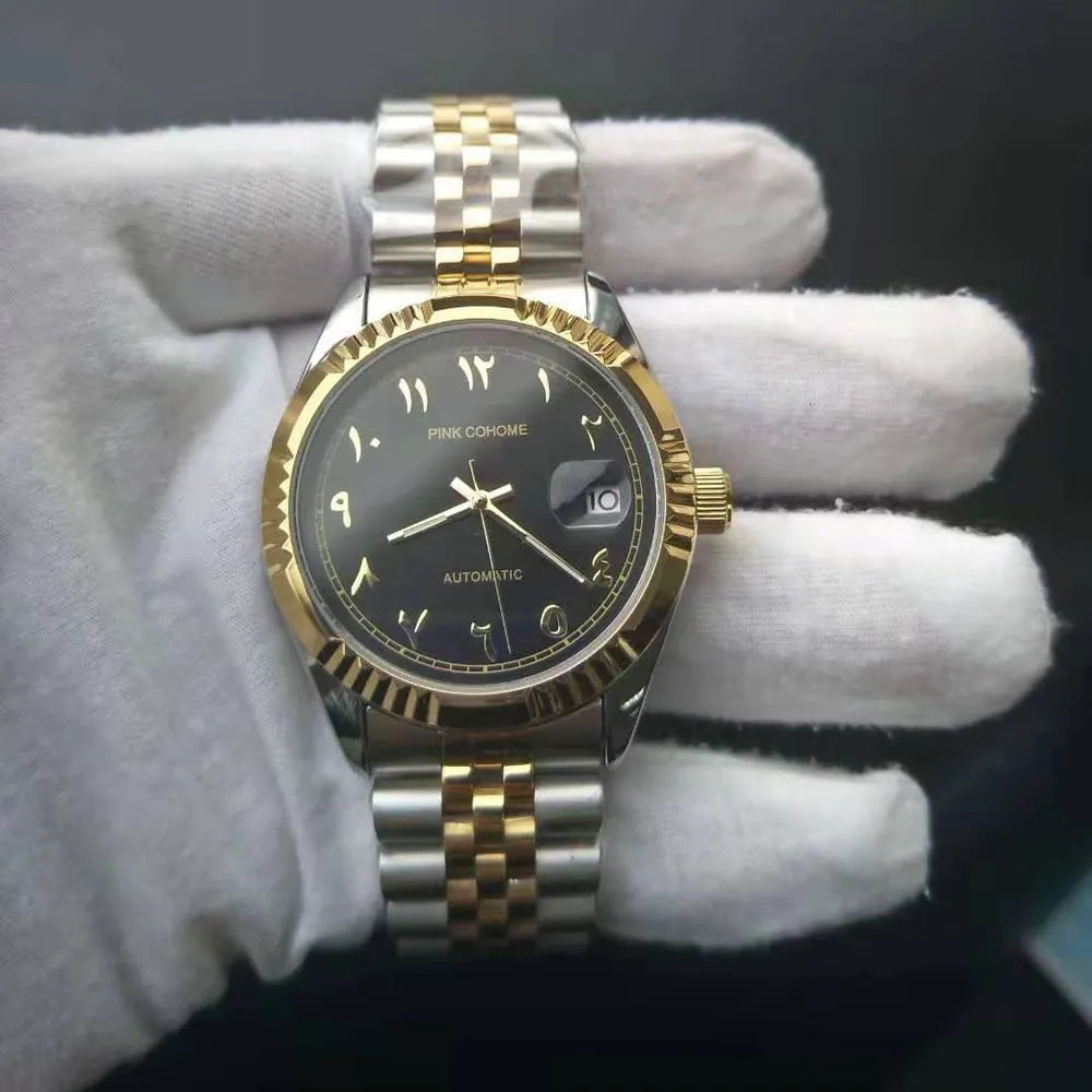 Montre automatique Pink Cohome PC003-2 élégante, avec un bracelet bicolore argenté et doré et un cadran lumineux