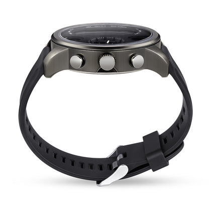 Montre connectée de sport T3 avec son bracelet en silicone noir et son cadran affichant l'heure et la fréquence cardiaque