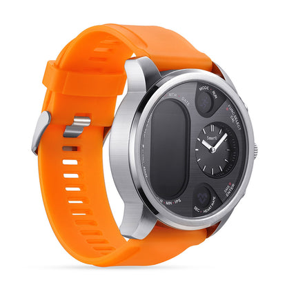 Montre connectée de sport T3 pour homme avec un bracelet dynamique en silicone orange, idéale pour les activités sportives