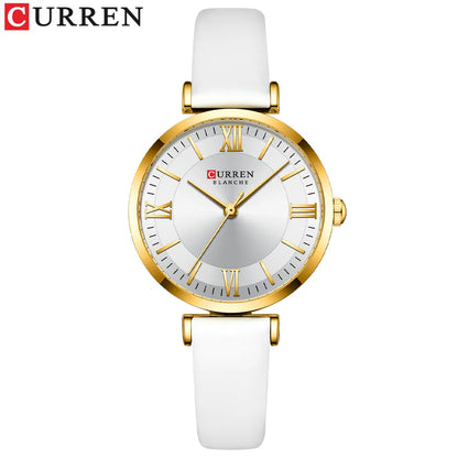 Montre classique pour femme Curren avec un bracelet en cuir blanc, idéale pour un style épuré
