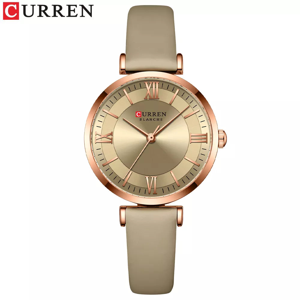 Montre tendance pour femme Curren 9079 avec un bracelet en cuir de couleur kaki