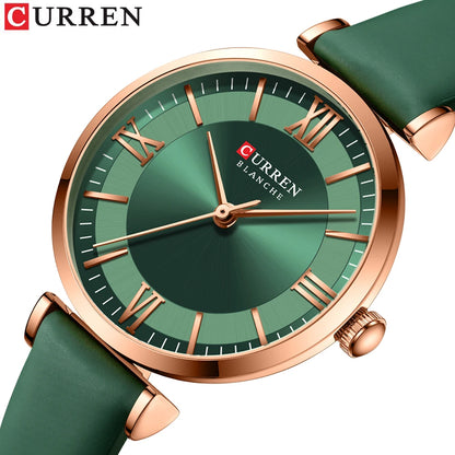 Montre Curren 9079 pour femme avec un bracelet et un cadran en cuir vert foncé, très élégante