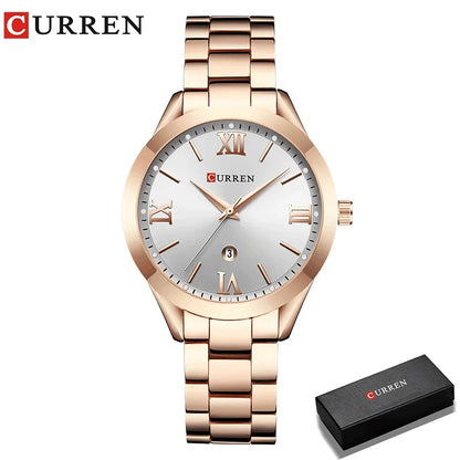 Montre femme Pulseverse CURREN 9007 rose gold et cadran blanc, livrée dans son coffret cadeau