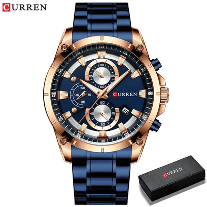 Montre homme Curren 8360 Pulseverse avec cadran bleu et bracelet en acier, livrée dans son coffret cadeau