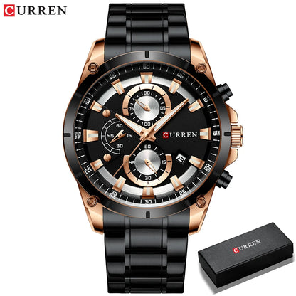 Montre homme Curren 8360 Pulseverse noire avec bracelet en acier, présentée dans son coffret cadeau
