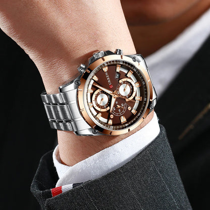 Montre homme Curren 8360 Pulseverse à mouvement quartz, cadran couleur café et bracelet en acier inoxydable argenté