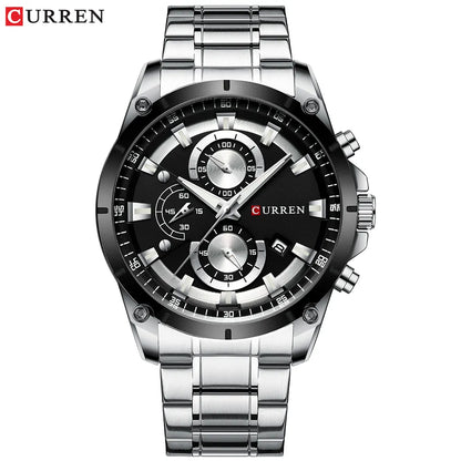 Montre homme Curren 8360 Pulseverse à mouvement quartz, cadran noir et bracelet en acier inoxydable argenté