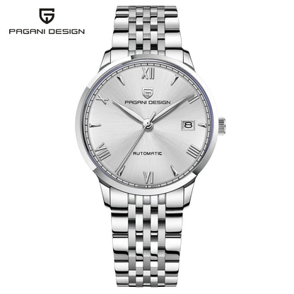 Montre homme automatique Pulseverse Pagani Design PD-1759 pour homme, cadran blanc, verre saphir, bracelet acier inoxydable